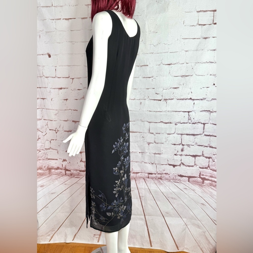 DONNA RICCO New York 2 PETITE Floral design on Black lined sheath maxi dress 2P - Picture 6 of 12